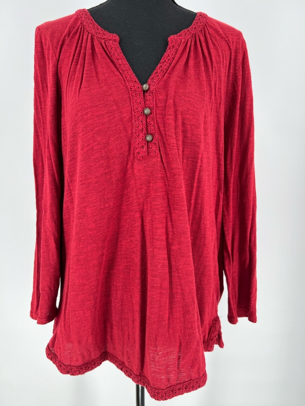 Lucky Brand deep red 3-button-front pullover blouse